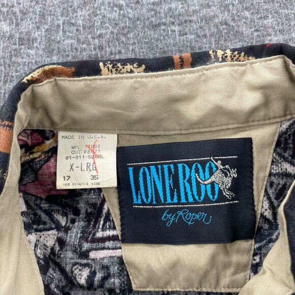 Vintage Lone Roo Roper Button Down Shirt Mens Aztec Native Print Mens XL USA AOP - Picture 5 of 9